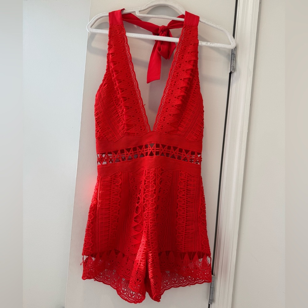 Saylor Rae Romper in Red Lace